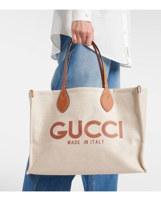 Gucci Natural Tote Medium aus Canvas mit Leder