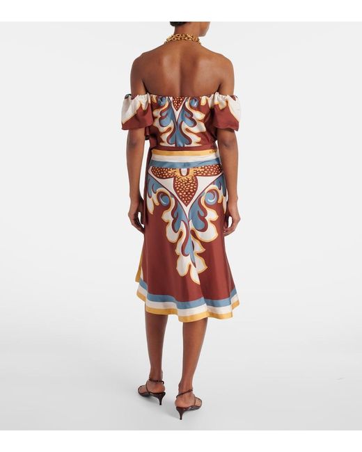 LaDoubleJ Red Printed Silk Wrap Skirt