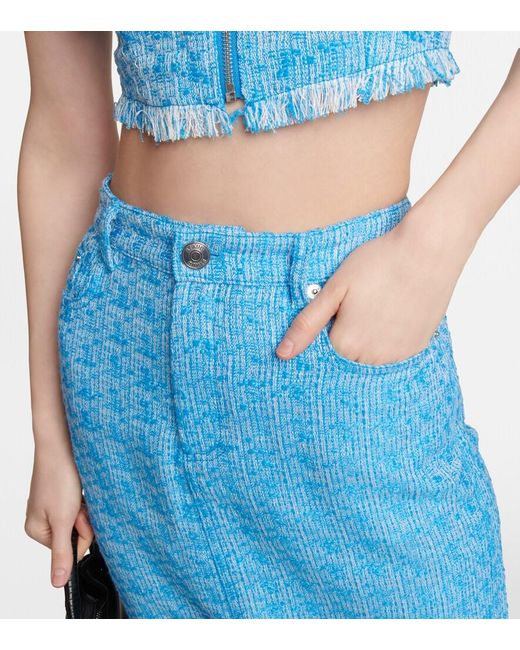 Staud Blue Guinevere Tweed Midi Skirt