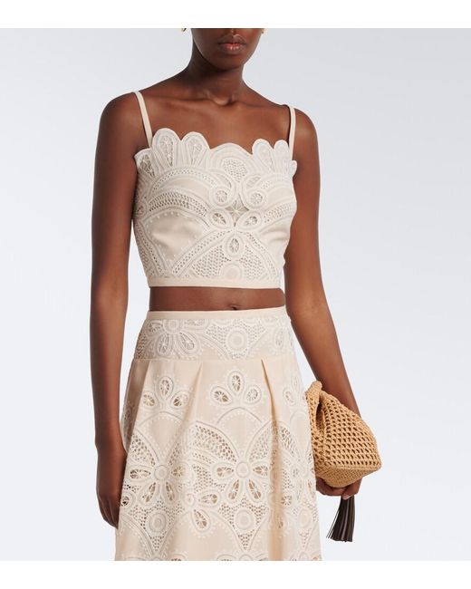 Elie Saab White Embroidered Scalloped Crop Top