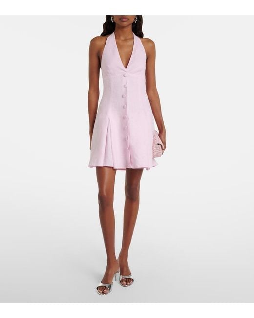 Faithfull The Brand Pink Murano Halterneck Linen Minidress