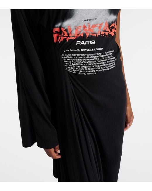 Balenciaga Black Logo Caped Cotton Jersey Maxi Dress