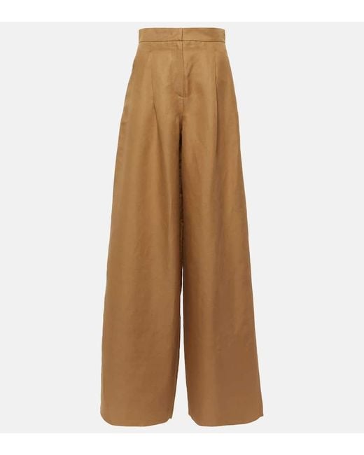 Pantalones anchos Colonia de seda y lino Max Mara de color Brown