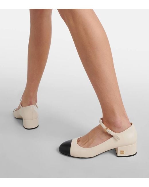 Miu Miu Natural Mary-Jane-Pumps Aus Leder