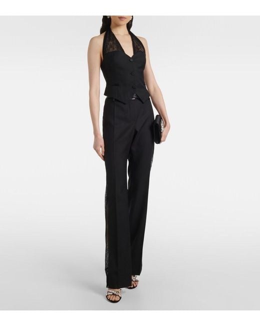 Nina Ricci Black Lace-Trimmed Halterneck Vest