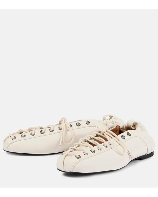 Ganni White Lace-Up Ballet Flats