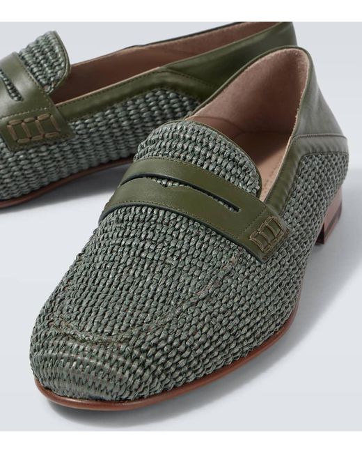 Manolo Blahnik Loafers Padstow Aus Raffiabast Mit Leder in Green für Herren