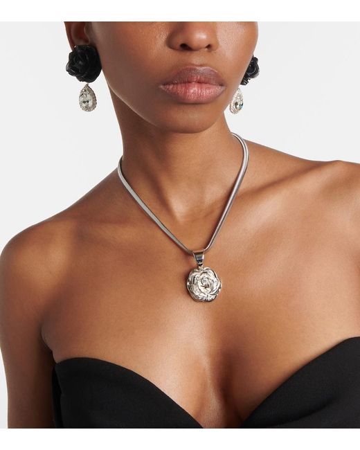 Magda Butrym Black Mini Rose Crystal-Embellished Drop Earrings