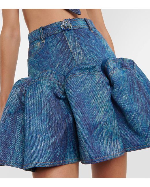 Area Blue Embellished Fur-printed Miniskirt
