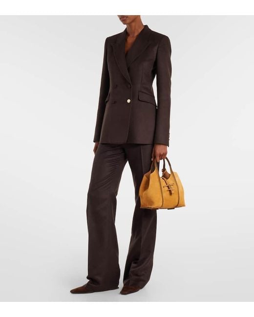 Tod's Brown T Timeless Small Suede Tote Bag