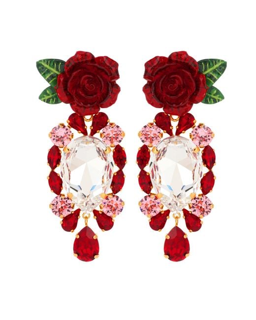 Dolce & Gabbana Red Verzierte Clip-Ohrringe
