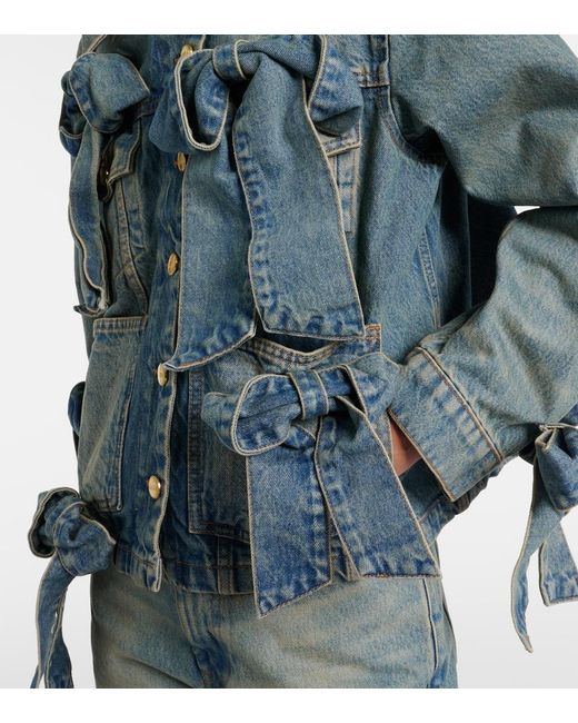 Ganni Blue Bow-Detail Denim Jacket