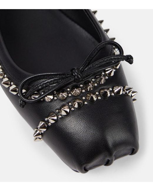 Christian Louboutin Black Mamadrague Spikes Embellished Leather Ballet Flats
