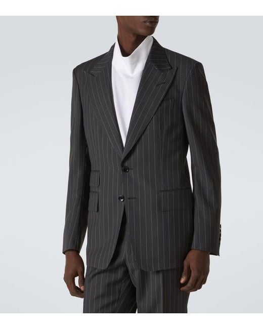 Tom Ford Blue Pinstripe Wool And Mohair Suit for men