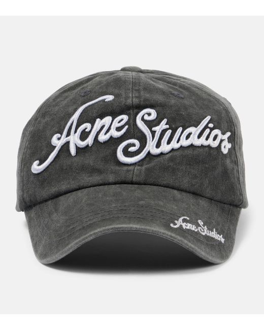 Acne Gray Logo Embroidered Cotton Baseball Cap