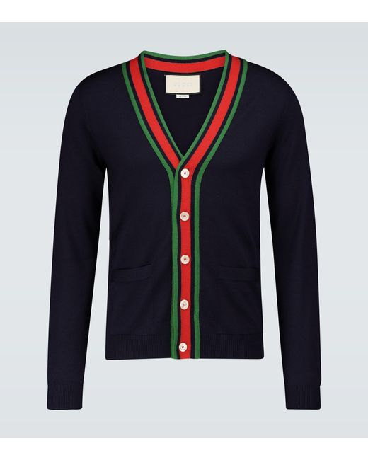 Gucci Blue Knitted Wool Cardigan for men