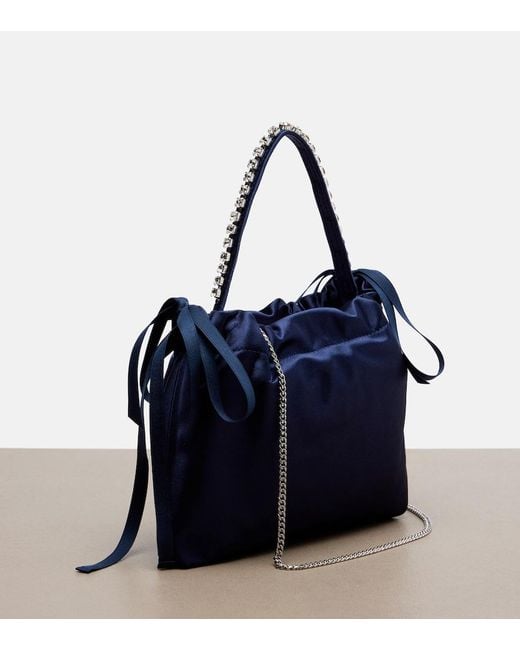 Jimmy Choo Blue Drawstring Mini Embellished Satin Top-Handle Bag