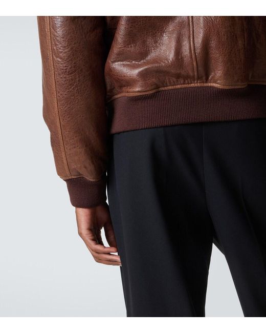 Saint Laurent Brown Leather Bomber Jacket for men