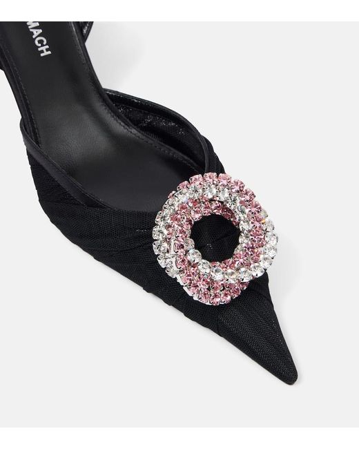 Mach & Mach Black Slingback-Pumps Galaxy Aus Mesh Mit Kristallen