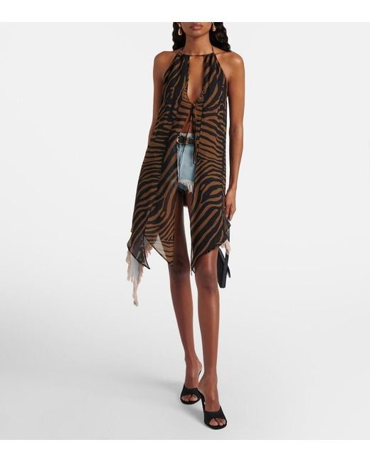 Blumarine Brown Printed Asymmetric Halterneck Top