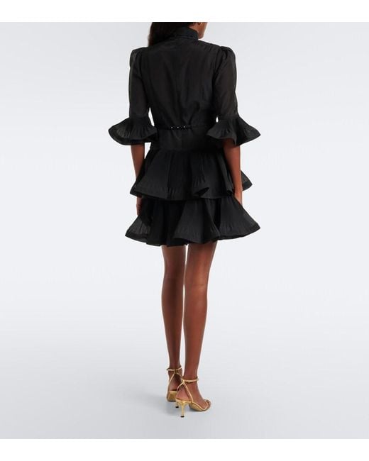 Zimmermann Black Pleated Tie-Neck Minidress