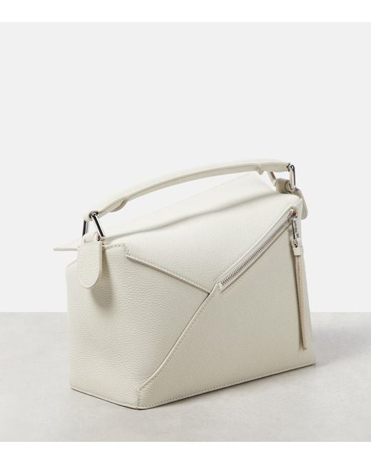 Loewe White Luxury Small Puzzle Bag In Soft Grained Calfskin For