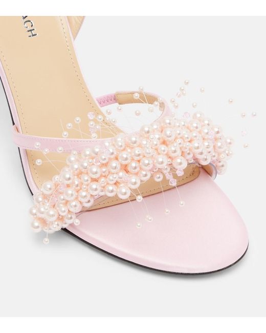 Mach & Mach Pink Floating Pearl 85 Satin Sandals
