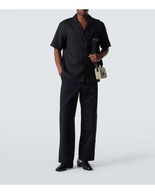 Gucci Black Gg Canvas Linen-Blend Bowling Shirt for men