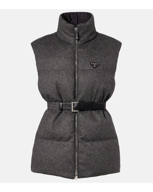 Prada Black Belted Virgin Wool Down Vest
