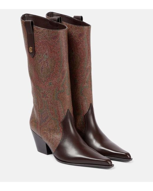 Etro Brown Paisley Coated Canvas Knee-High Boots