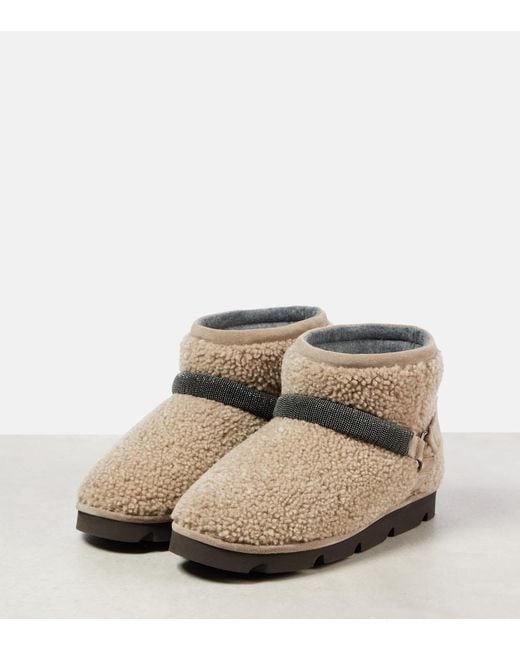 Brunello Cucinelli Natural Monili Beads Shearling Snow Boots