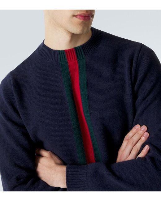 Gucci Blue Web Stripe Wool Sweater for men