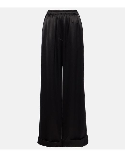 Dolce & Gabbana Black High-Rise Silk-Blend Wide-Leg Pants