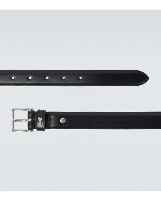 AMI Black Paris Paris Leather Belt for men