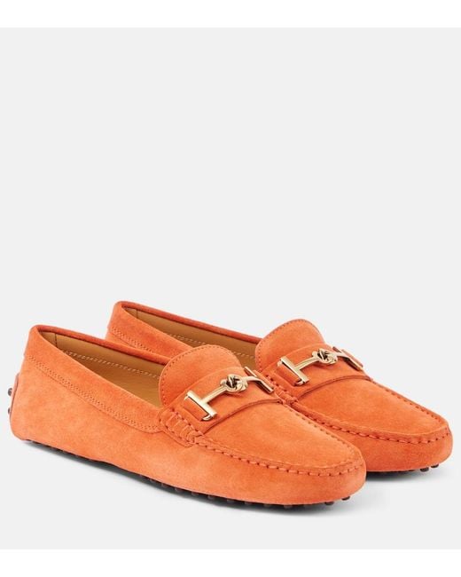 Tod's Orange T-Ring Suede Loafers