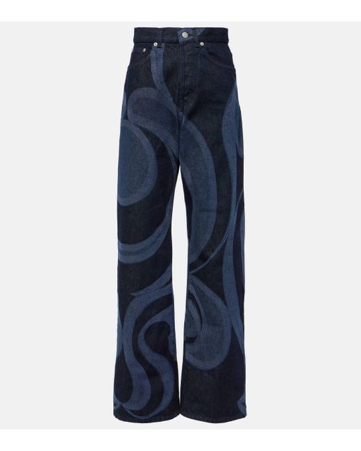 Dries Van Noten Blue Printed Straight Jeans