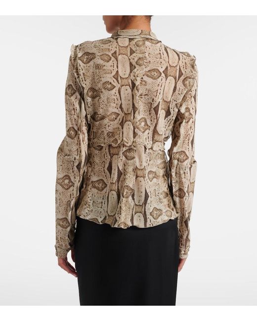 Gucci Natural Snake-Print Silk Blouse