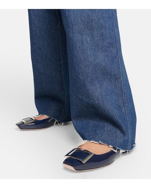 Roger Vivier Blue Trompette Patent Leather Ballet Flats