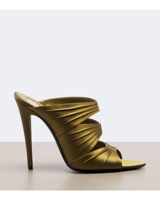 Saint Laurent Green Emilie Embellished Crepe Satin Mules