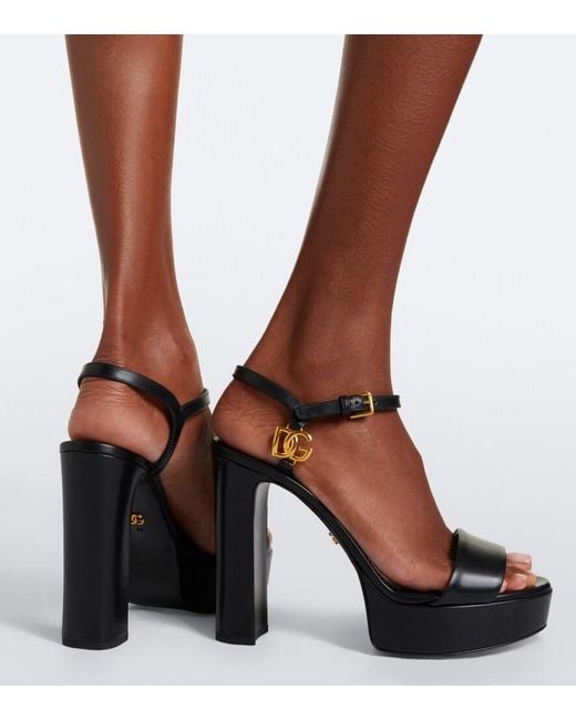Dolce & Gabbana Black Dg Leather Platform Sandals