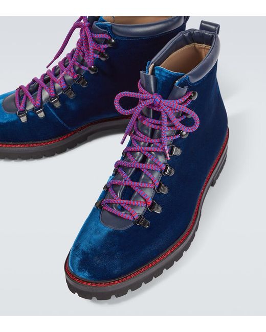 Manolo Blahnik Blue Calaurio Velvet Lace-up Boots for men