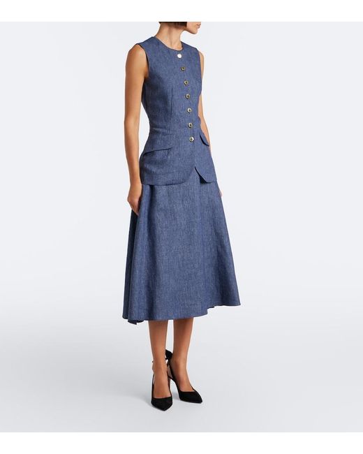 Carolina Herrera Blue Linen, Wool, Silk, And Cashmere Vest