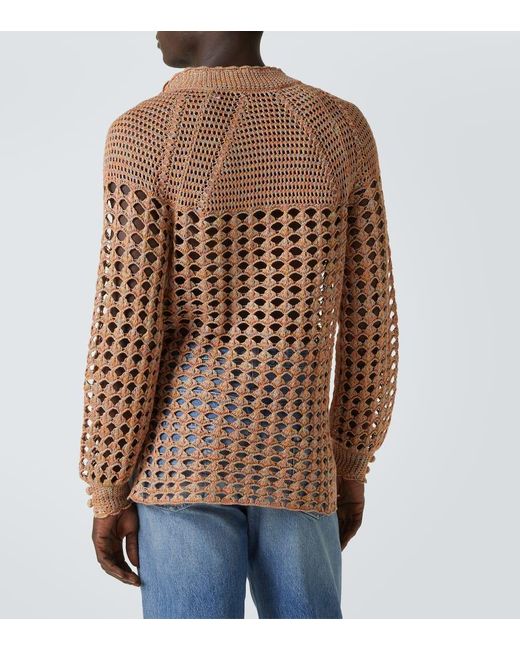 Valentino Brown Open-Knit Linen And Cotton Sweater for men