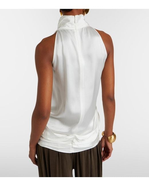 Balmain White Draped Halterneck Silk Top