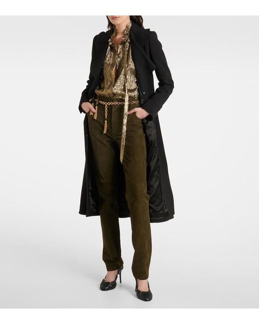Chloé Brown Ruffled Lame Silk-Blend Blouse