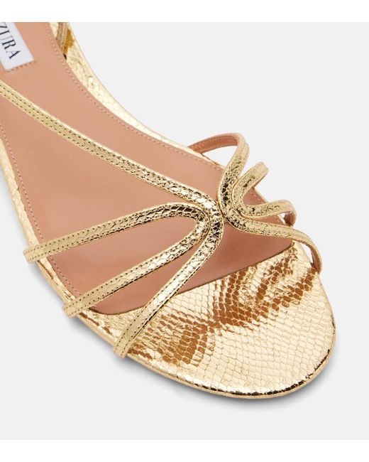 Aquazzura Metallic Talk To Me Snake-Effect Leather Sandals
