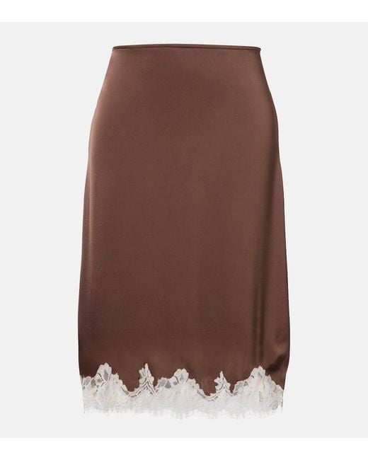 Faithfull The Brand Brown Marisol Lace-Trimmed Midi Skirt