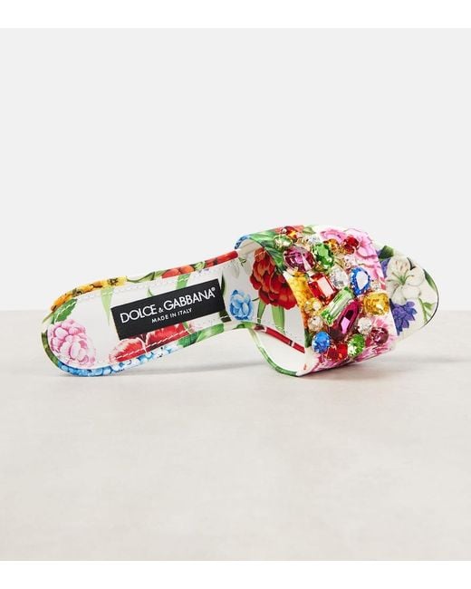 Dolce & Gabbana White Kiera Floral Embellished Brocade Mules