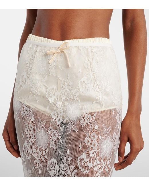 AYA MUSE White Eteri Bow-Detail Floral Lace Maxi Skirt