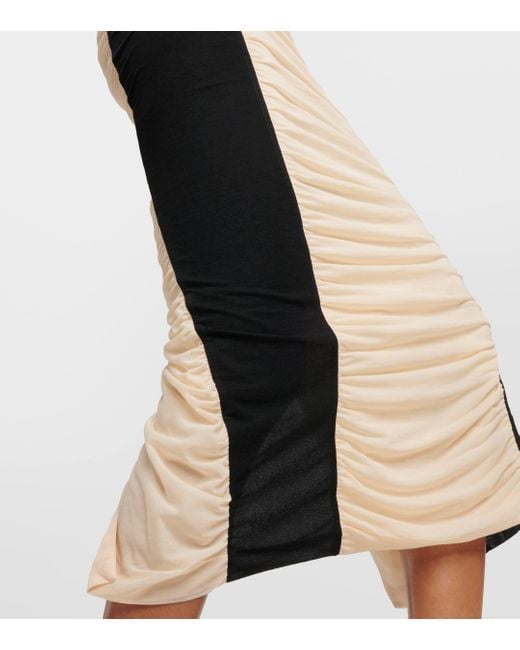 ROTATE BIRGER CHRISTENSEN Natural Ruched Colorblocked Midi Dress